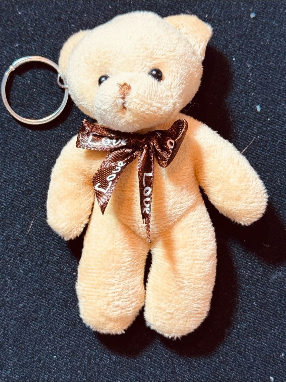 NIP Plush Teddy Bear Keychain Bag Charm Light Tan Brown Love Bow